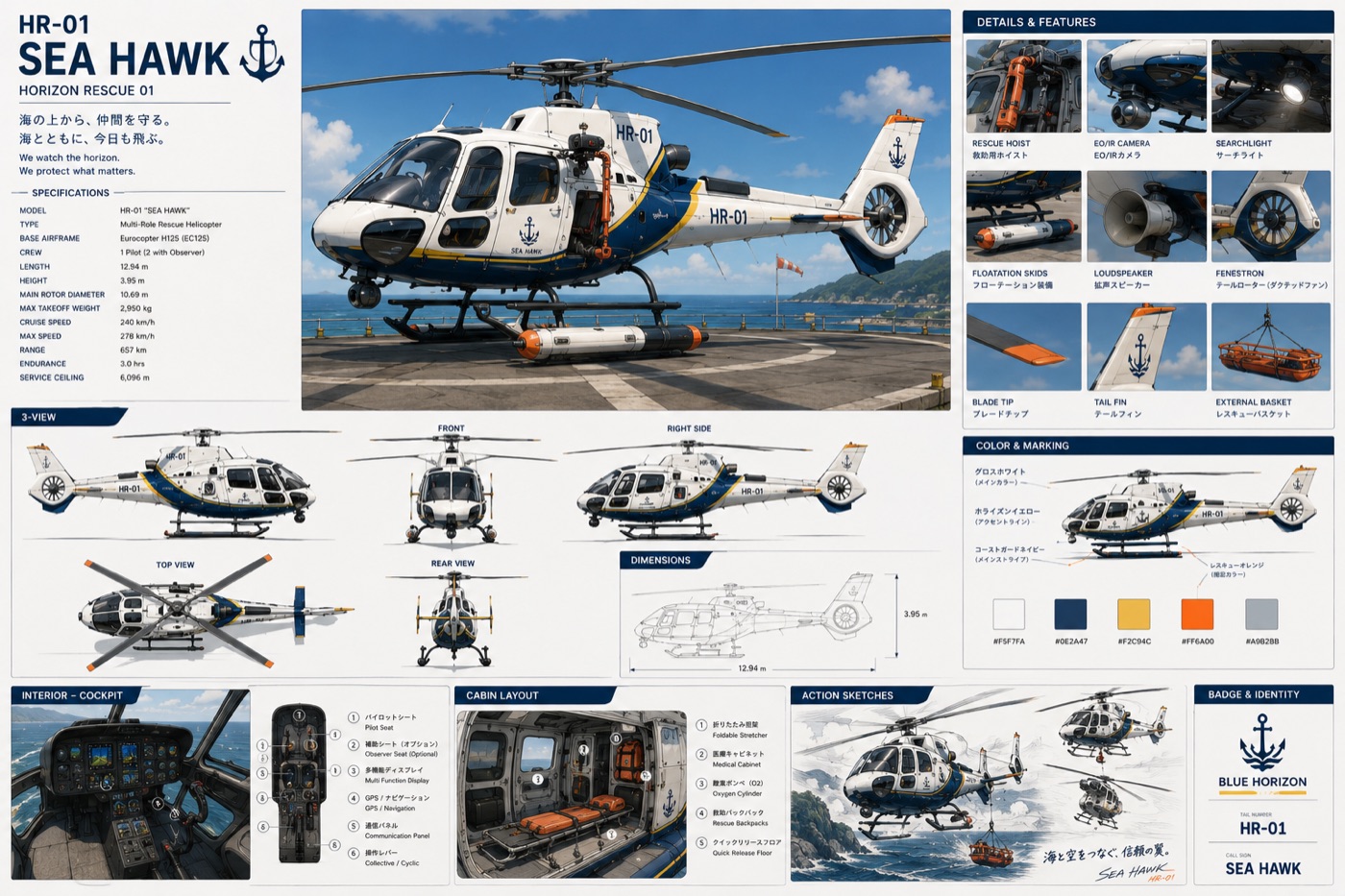 H125 — Blue Horizon design sheet
